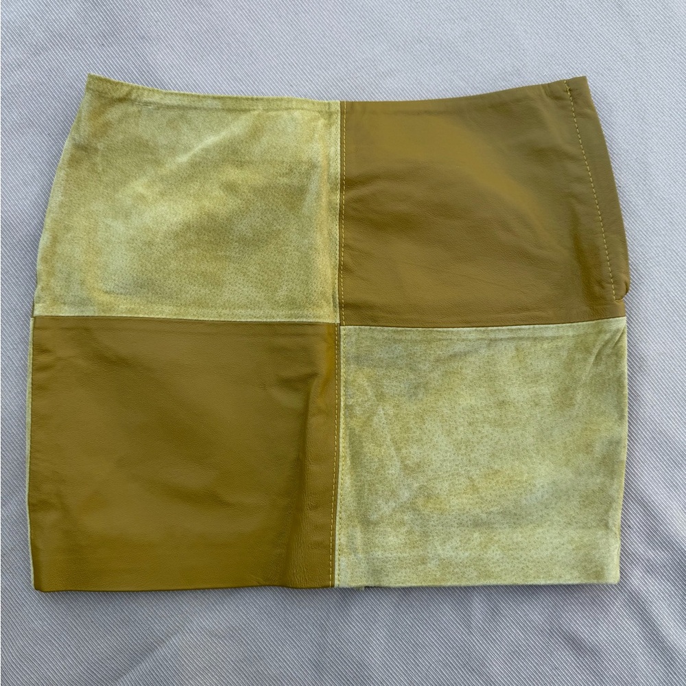 Vintage Patchwork Genuine Leather Mini Skirt - image 1